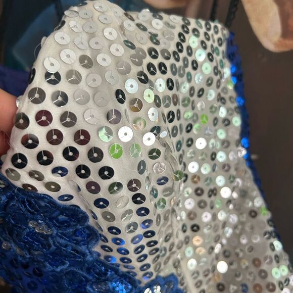 Night Moves Strapless Royal Blue Sequin Dress 9/10 - Picture 10 of 16